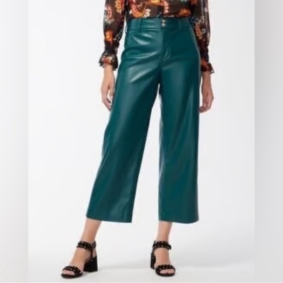 Chico's Pants - Chicos Fly Front Faux Leather Wide Leg Cropped Pant